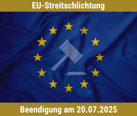 EU-Flagge mit Hinweis darauf, dass die OS-Plattform der Europäischen Union zum 20.07.2025 abgeschaltet wird.